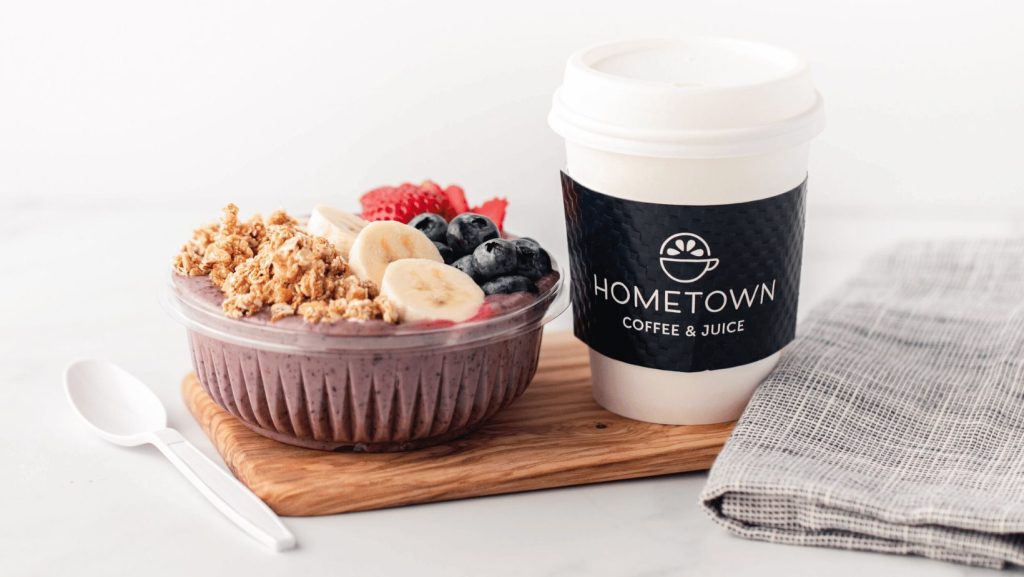 A Hometown coffee and acai bowl to-go