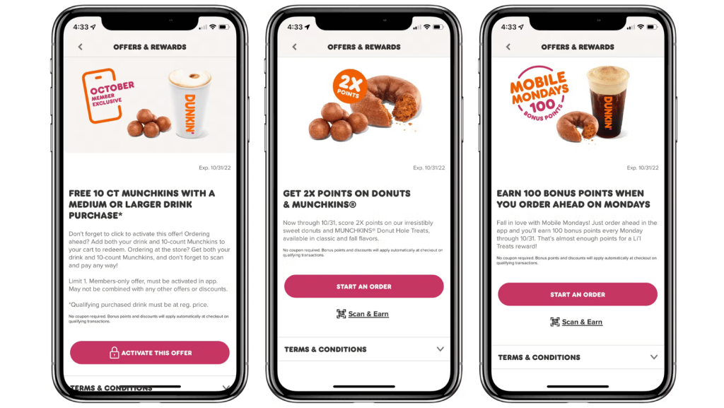 Dunkn' app rewards program and promotions
